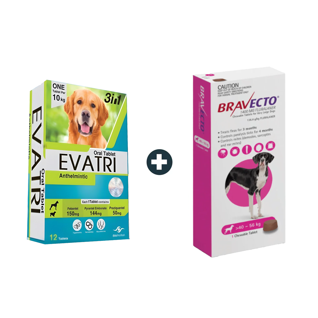 EVATRI Dog De-worming Tablets + Bravecto MSD 40-56Kg Flea & Tick Treatment