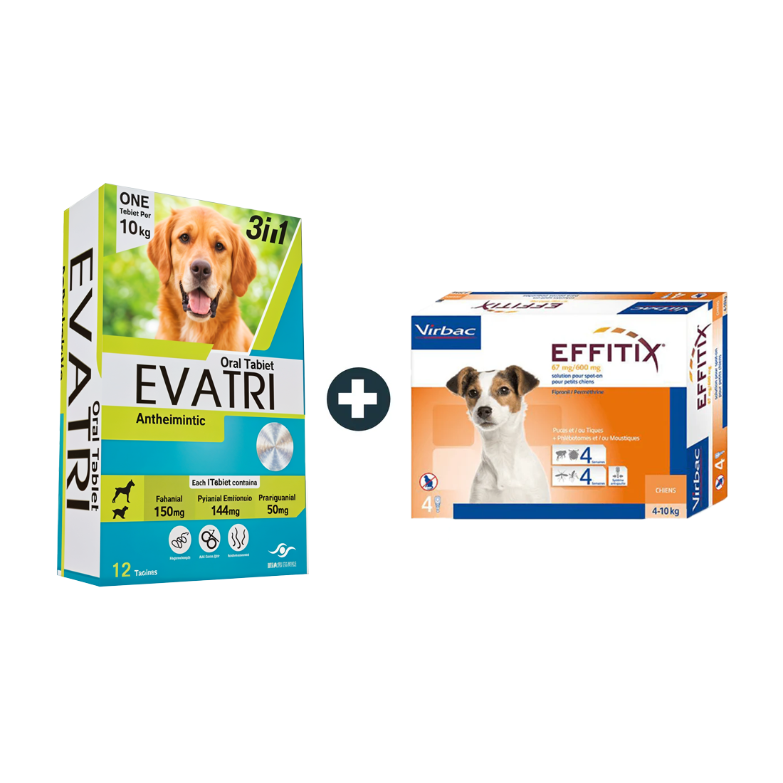EVATRI Dog De-worming Tablets (1 Tablet) + Effitex Virbac 4-10Kg Spot On Flea Solution