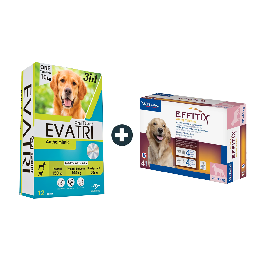 EVATRI Dog De-worming Tablets (3 Tablets) + Effitex Virbac 20-40Kg Spot On Flea Solution