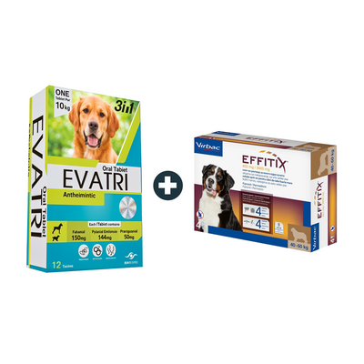 EVATRI Dog De-worming Tablets (4 Tablets) + Effitex Virbac 40-60Kg Spot On Flea Solution