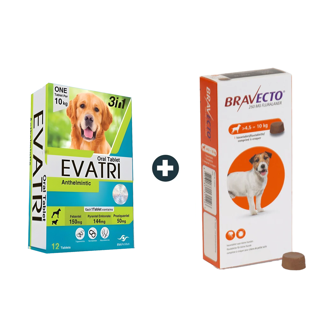EVATRI Dog De-worming Tablets + Bravecto MSD 4.5-10Kg Flea & Tick Treatment