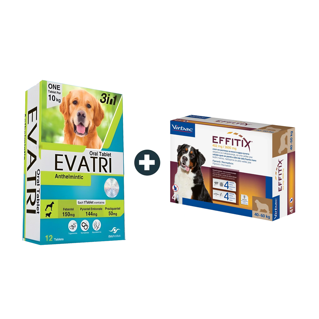 EVATRI Dog De-worming Tablets + Effitex Virbac 40-60Kg Spot On Flea Solution