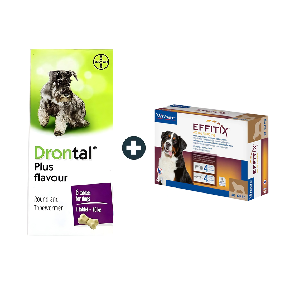 Drontal Dog De-worming Tablets (4 Tablets) + Effitex Virbac 40-60Kg Spot On Flea Solution