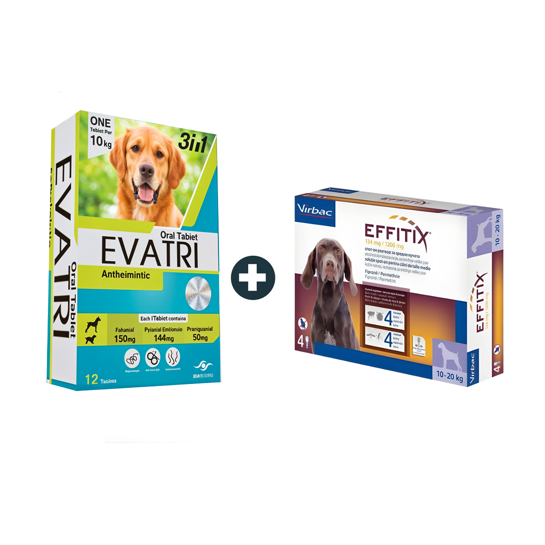 EVATRI Dog De-worming Tablets (2 Tablets) + Effitex Virbac 10-20Kg Spot On Flea Solution