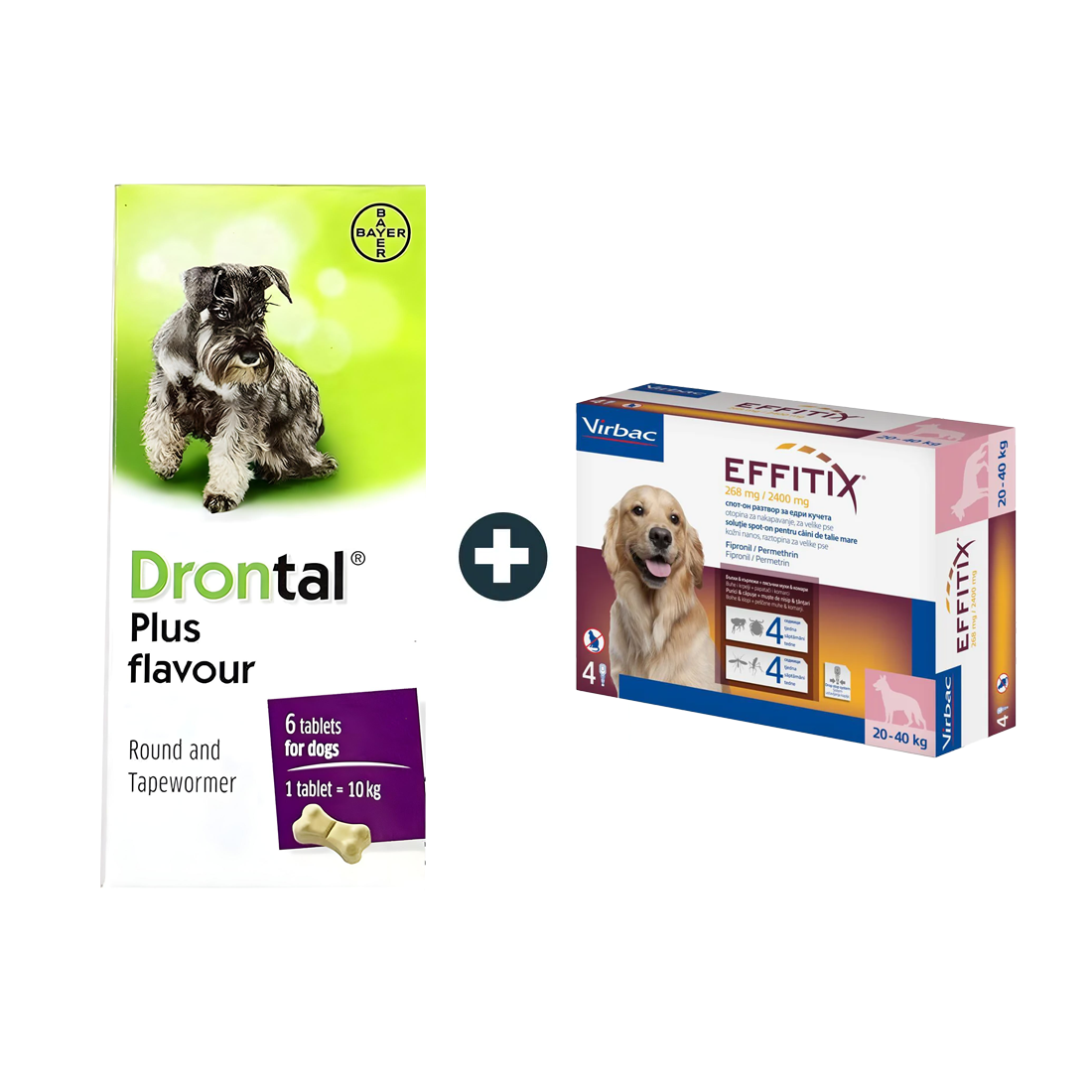 Drontal Dog De-worming Tablets (3 Tablets) + Effitex Virbac 20-40Kg Spot On Flea Solution