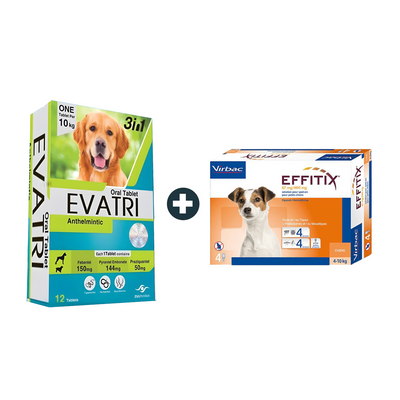 EVATRI Dog De-worming Tablets + Effitex Virbac 4-10Kg Spot On Flea Solution