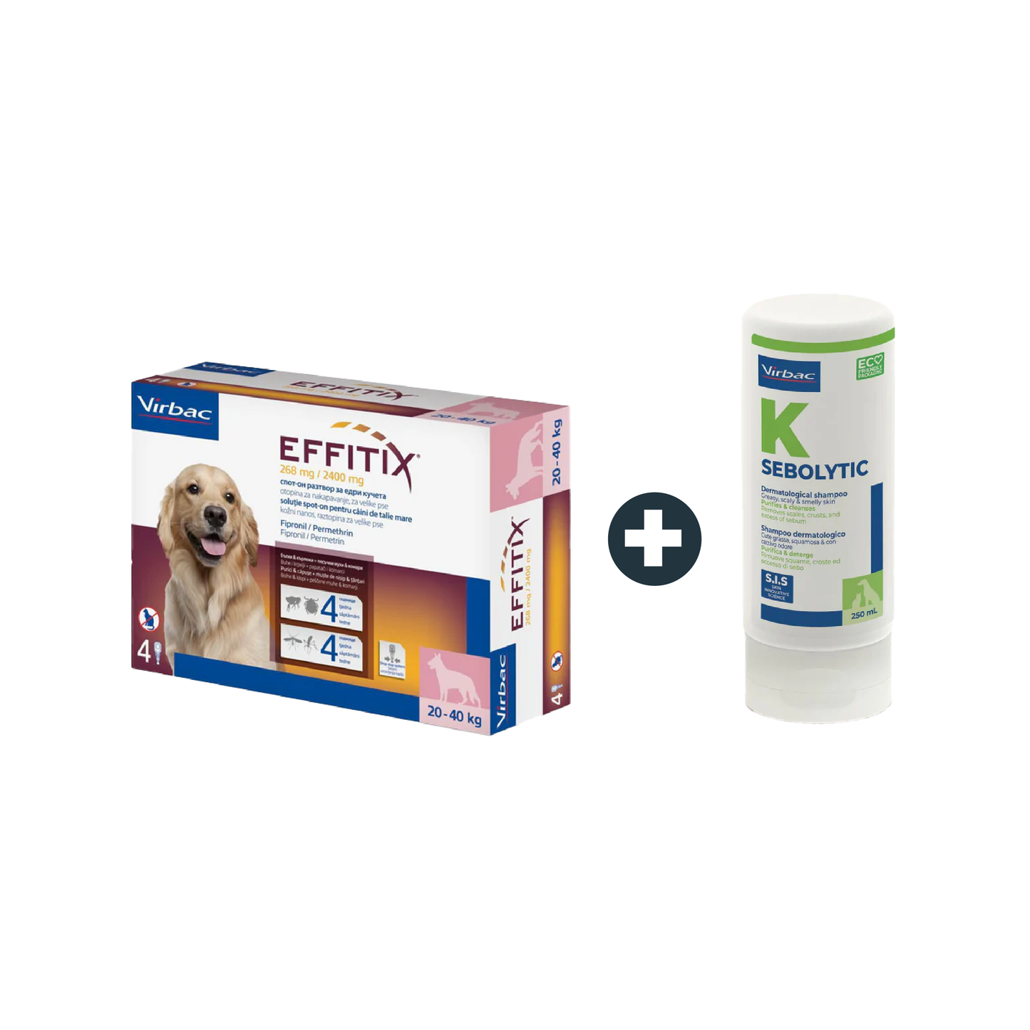 Effitex Virbac 20-40Kg Spot On Flea Solution + Sebolytic Virbac 250ml Medicated Shampoo