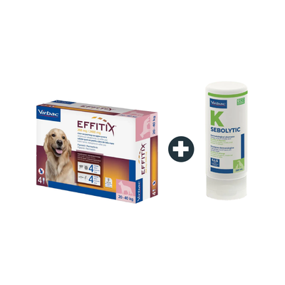 Effitex Virbac 20-40Kg Spot On Flea Solution + Sebolytic Virbac 250ml Medicated Shampoo