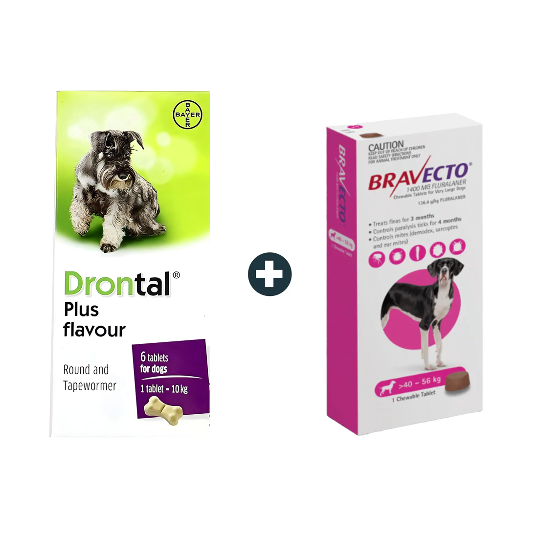 Drontal Dog De-worming Tablets (4 Tablets) + Bravecto MSD 40-56Kg Flea & Tick Treatment