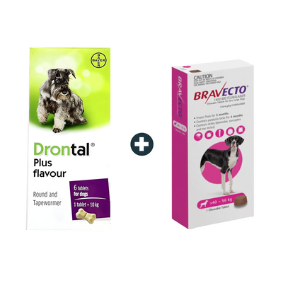 Drontal Dog De-worming Tablets (4 Tablets) + Bravecto MSD 40-56Kg Flea & Tick Treatment