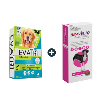 EVATRI Dog De-worming Tablets + Bravecto MSD 40-56Kg Flea & Tick Treatment