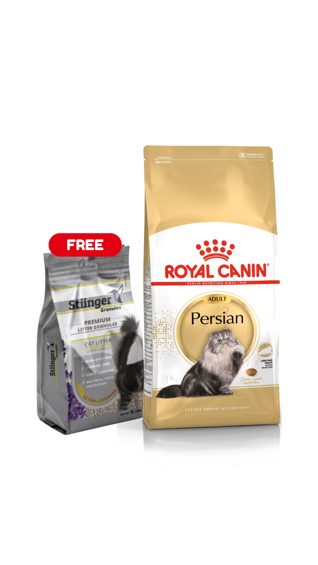 Persian Adult 4kg or 10kg + FREE Stiinger Premium Litter 4kg