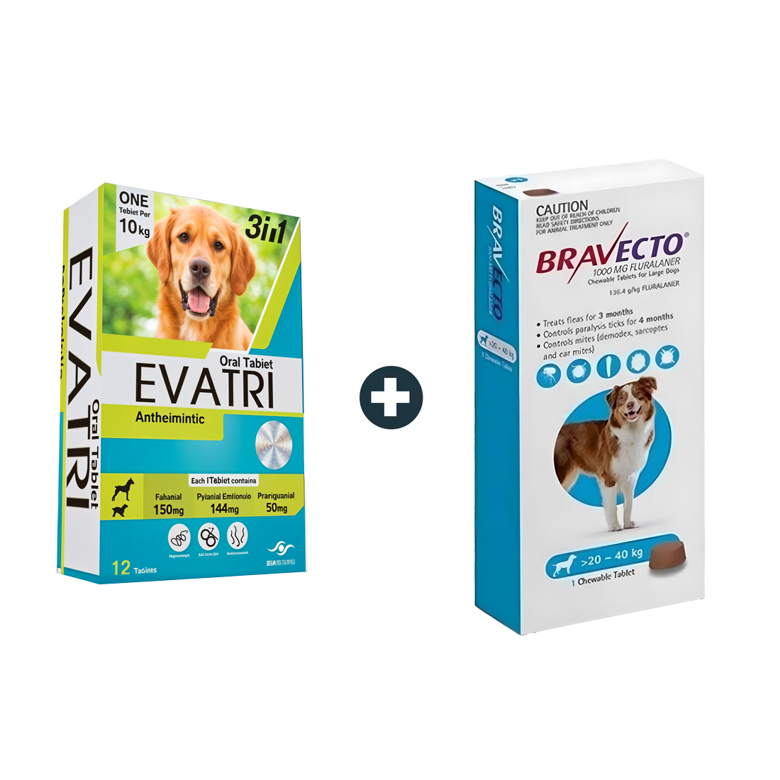 EVATRI Dog De-worming Tablets (3 Tablets) + Bravecto MSD 20-40Kg Flea & Tick Treatment