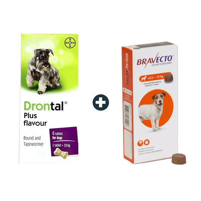 Drontal Dog De-worming Tablets (1 Tablet) + Bravecto MSD 4.5-10Kg Flea & Tick Treatment