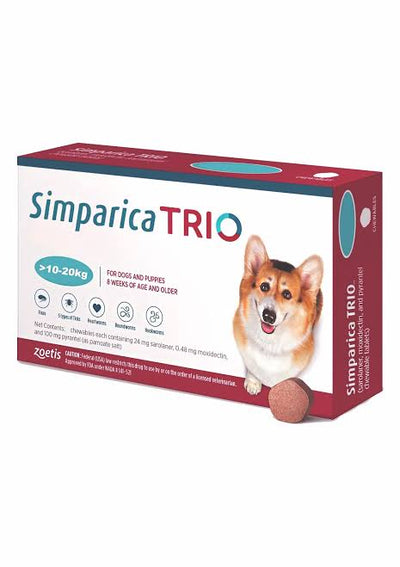 Simparica Trio Dog Tablets 10-20Kg - 1 Tablet