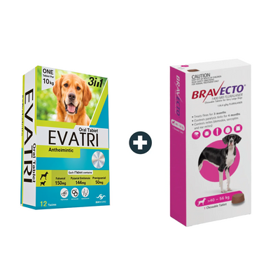 EVATRI Dog De-worming Tablets (4 Tablets) + Bravecto MSD 40-56Kg Flea & Tick Treatment