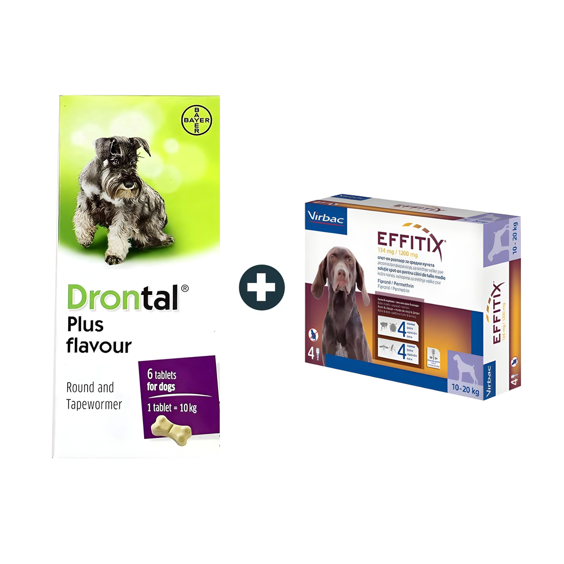 Drontal Dog De-worming Tablets (2 Tablets) + Effitex Virbac 10-20Kg Spot On Flea Solution