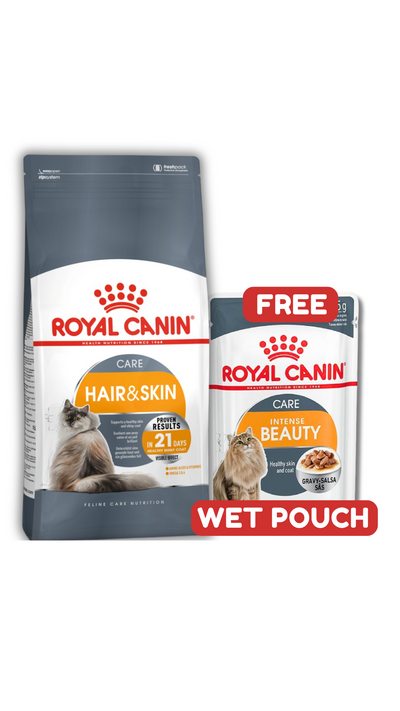 Hair & Skin 10Kg Royal Canin All Breeds Adult Cat Food + FREE WET POUCH
