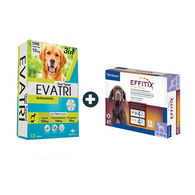 EVATRI Dog De-worming Tablets (2 Tablets) + Effitex Virbac 10-20Kg Spot On Flea Solution