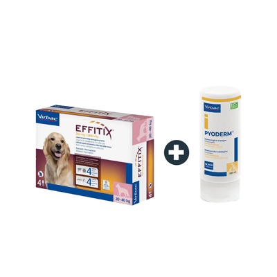 Effitex Virbac 20-40Kg Spot On Flea Solution + Pyoderm Virbac 250ml Medicated Shampoo