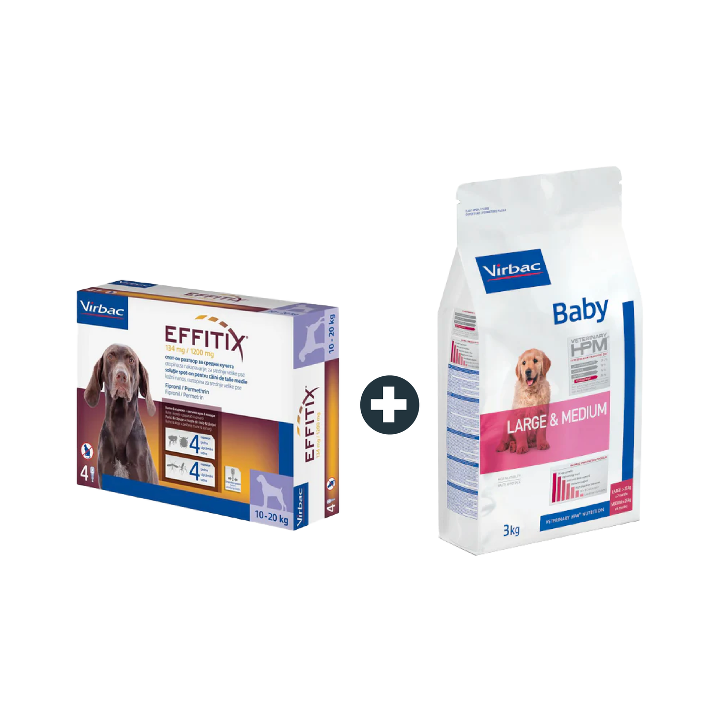 Effitex Virbac 10-20Kg Spot On Flea Solution + Large & Medium Virbac Baby Dog Food - 3Kg