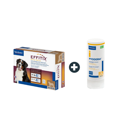 Effitex Virbac 40-60Kg Spot On Flea Solution + Pyoderm Virbac 250ml Medicated Shampoo