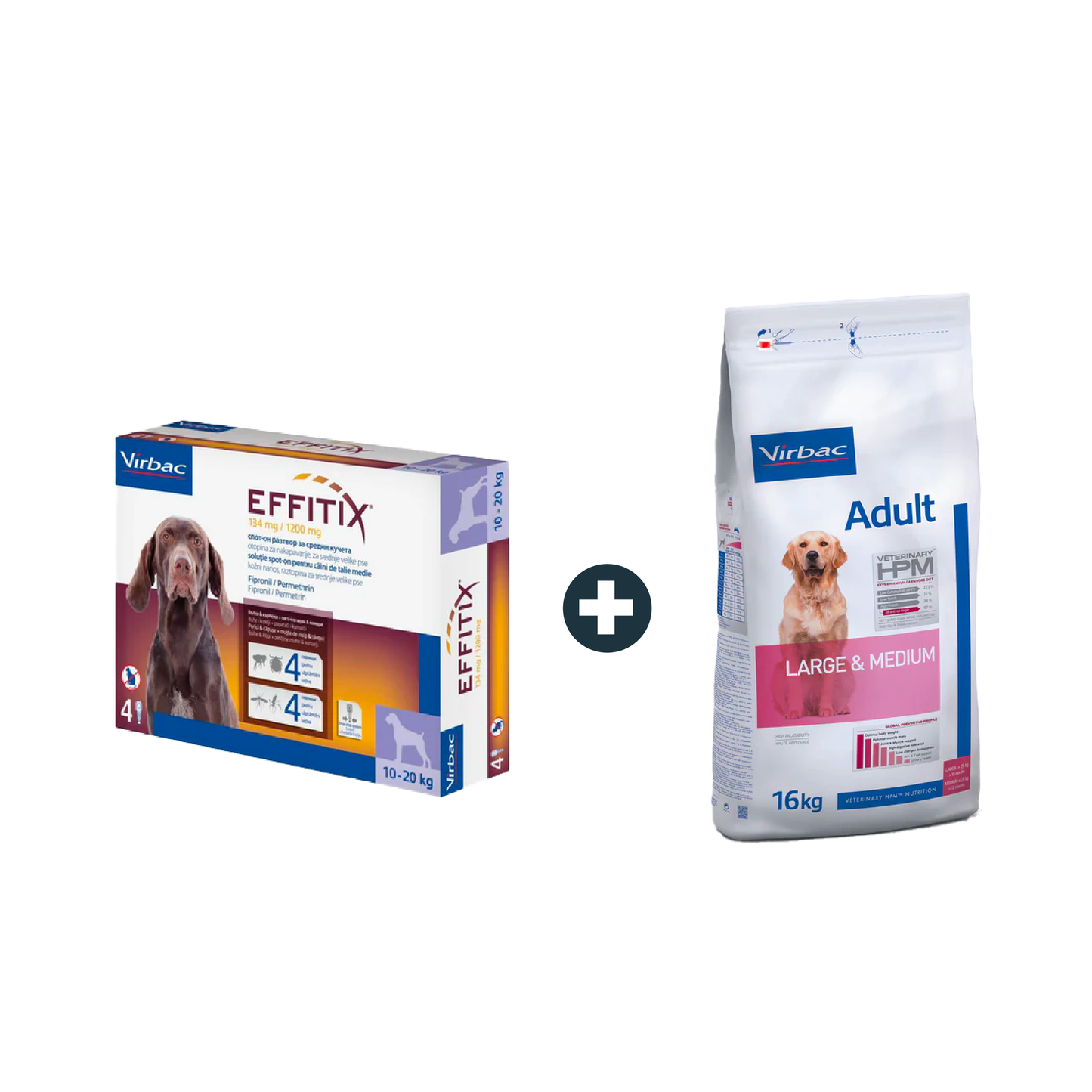 Effitex Virbac 10-20Kg Spot On Flea Solution + Large & Medium Virbac Adult Dog Food - 16Kg