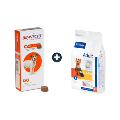 Bravecto MSD 4.5-10Kg Flea & Tick Treatment + Small & Toy Virbac Adult Dog Food - 1.5Kg