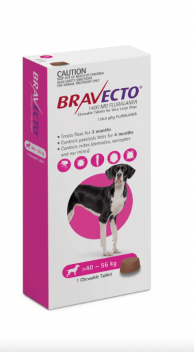Bravecto MSD 40-56Kg Adult Dog Flea & Tick Treatment - 1 Tablet