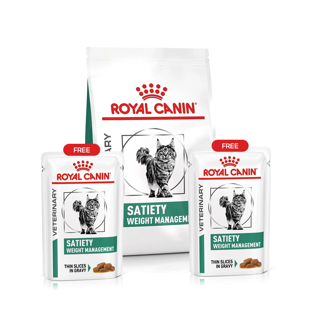 Satiety Weight Management Adult Cat Food Bundle (Dry 1.5kg + 2 Wet 85g FREE)