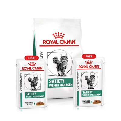 Satiety Weight Management Adult Cat Food Bundle (Dry 1.5kg + 2 Wet 85g FREE)